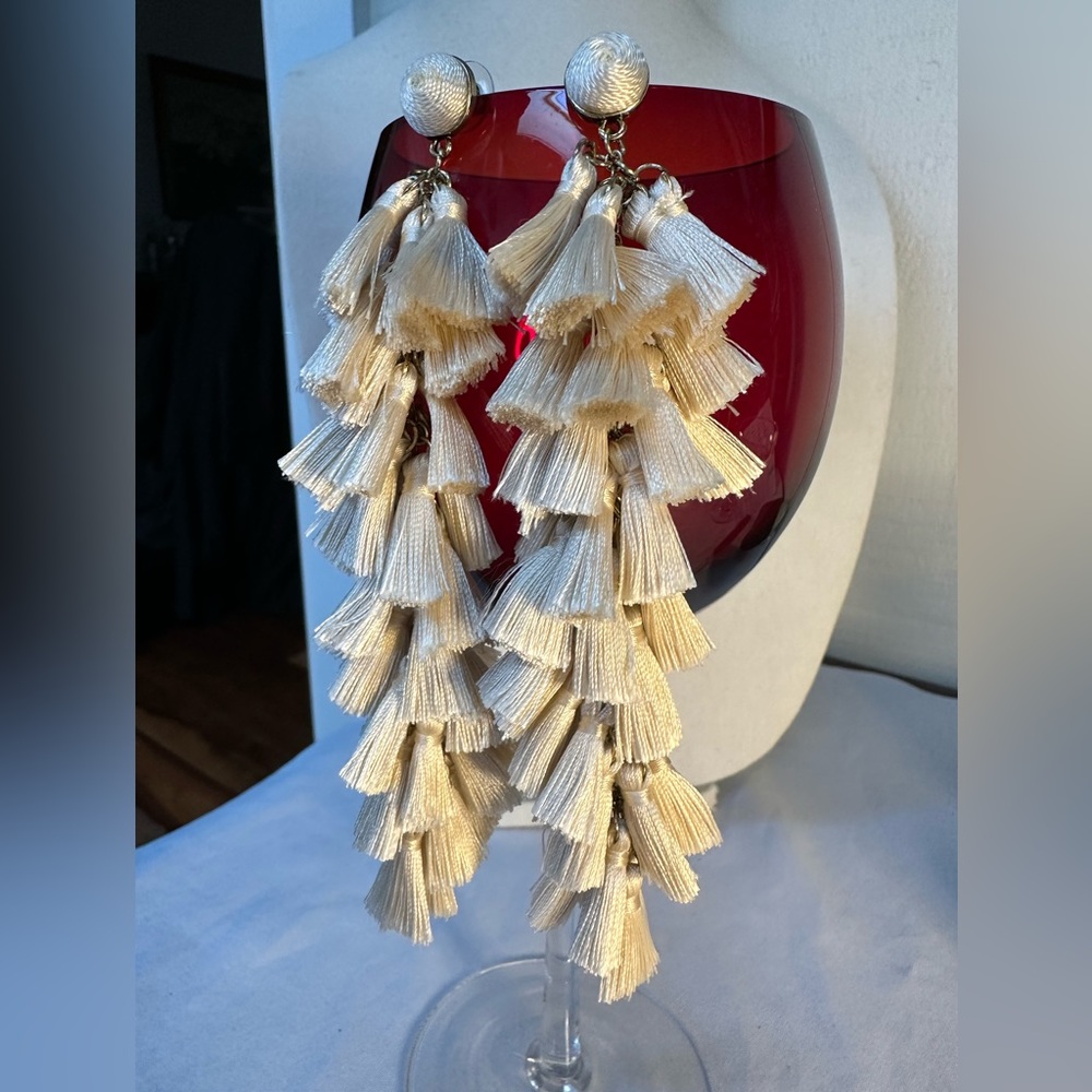 Long shoulder dragging multi tassel earnings